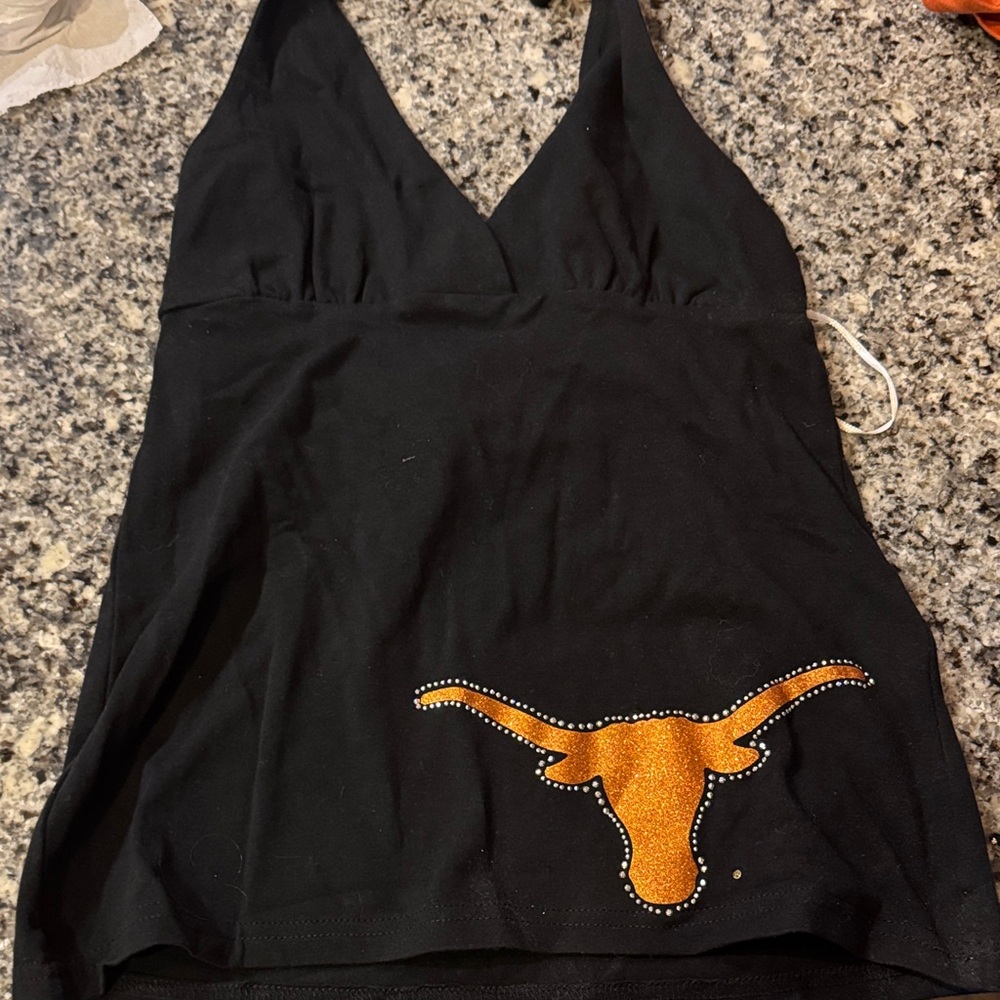Elegant Black Camisole with Orange Longhorn Accent